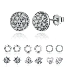 925 пробы серебряные ослепительные капли, прозрачные фианиты маленькие круглые серьги-гвоздики для женщин обручальное украшение Brincos