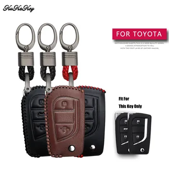 

Leather Car Key Case Cover Protection Shell Skin For Toyota Corolla avensis Prado Fortuner RAV4 CHR Car Keyring Keychain