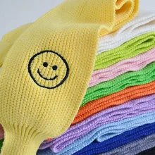 Детский шарф осень-зима, теплый шарф для маленьких мальчиков и девочек, милый мягкий шерстяной вязаный шарф с улыбающимся лицом, воротник, детское растягивающееся кольцо на шею