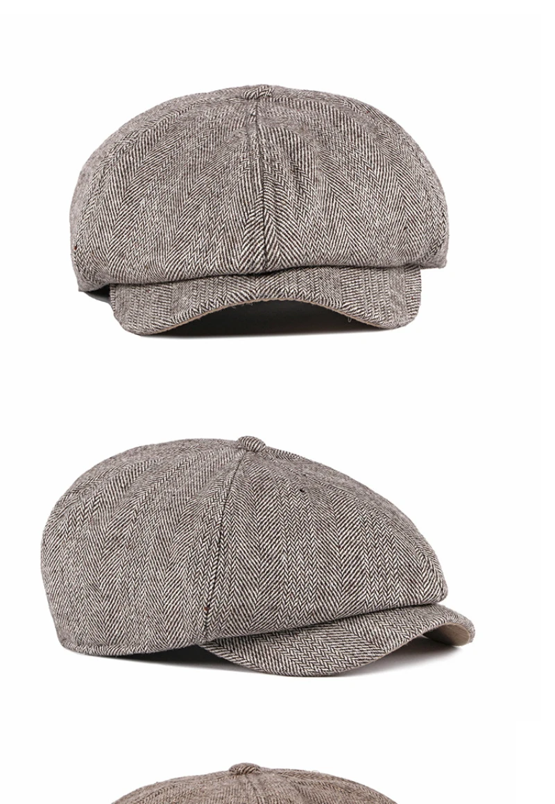 HT2737 Beret Cap Autumn Winter Hat Cap Men Striped Octagonal Newsboy Cap Male Thick Warm Men Beret Retro Ivy Flat Cap Wool Beret mens cotton beret