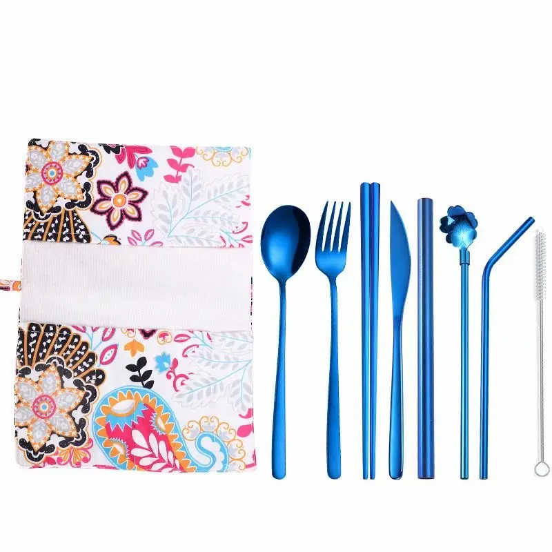 9pcs blue5 Stainless Steel Cutlery Set 9pcs Dinnerware Set Western Food Steel Cutlery Tableware Christmas Gift Forks Knives Spoons Set - Цвет: 9pcs blue5