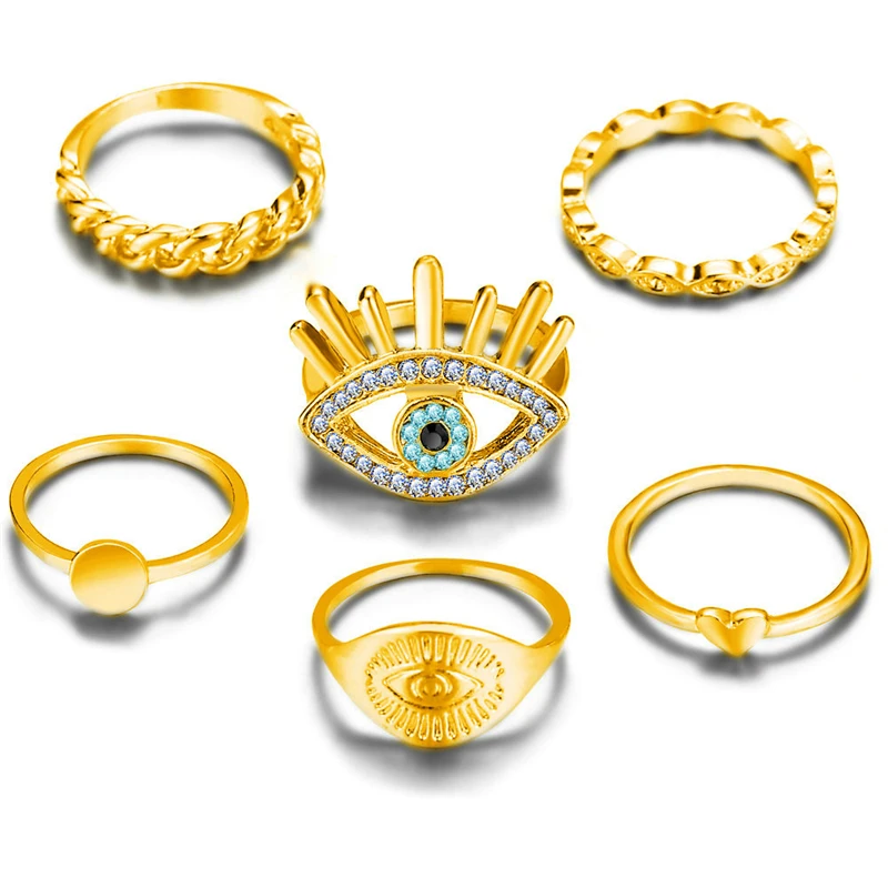 Набор золотых колец в богемном стиле для женщин, кольцо с круглыми глазами в виде сердца и кристаллами, женские модные ювелирные изделия, подарки для женщин - Цвет основного камня: NS5297