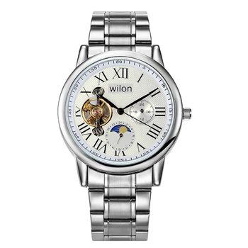 

Men's Automatic Watches Stainless Steel Band 3ATM Mechanical Wristwatch Classical Roman Numeral Tourbillon Watch Reloj Hombre