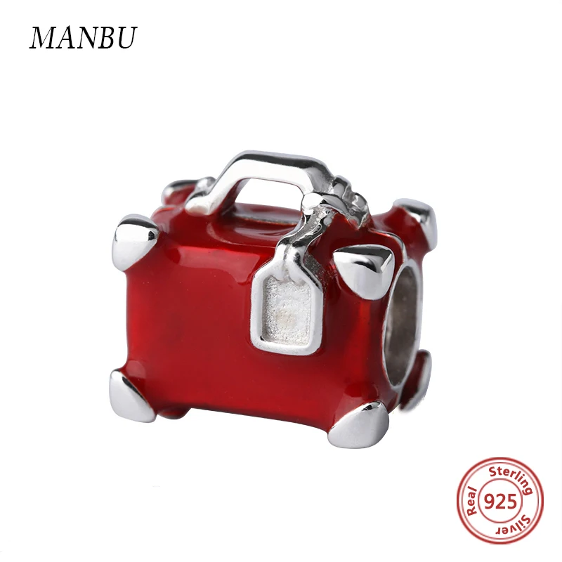 

Honeymoon suitcase beads with red enamel jewelry making fit pandora bracelet silver 925 original fashion beads for woman gifts