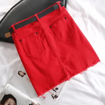 

Red Denim Skirt Female Summer Korean Version High Waist Fashion 2020 New Package Hip Short Skirt Stretch Slim Sexy Skirt Jfmhrx