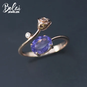 

Bolai 1.2 carats nano tanzanite rose ring solid 925 sterling silver created blue gemstone fine jewelry for women girlfriend gift