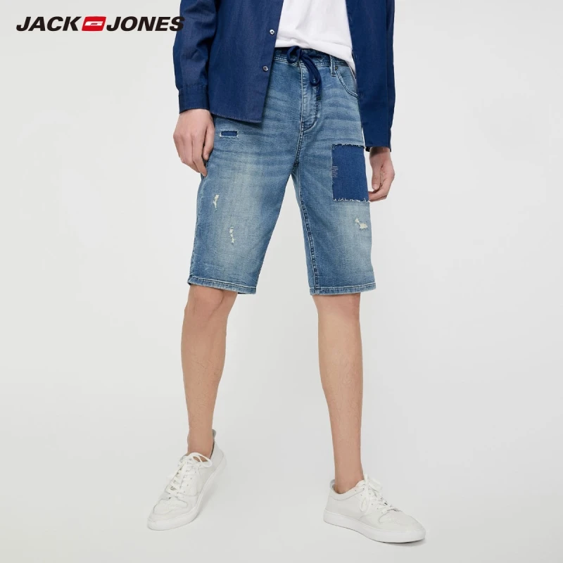 JackJones pantalones vaqueros cortos elásticos de algodón para Vaqueros deshilachados con parches, estilo urbano, 219243509|Pantalones cortos| - AliExpress