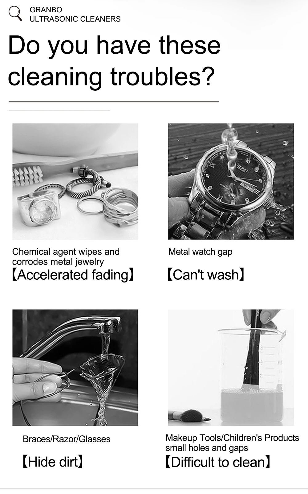 Household GA008 Ultrasonic Cleaner Stainless Steel Bath 60W Piezoelectric Transducer Glasses Cellphone Board Jewelry Washer