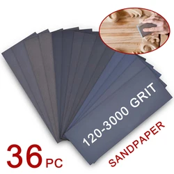 Papier de verre 120 à 3000, 36 pièces, assortiment de papiers abrasifs, étanches, secs ou humides, avec bloc de ponçage 