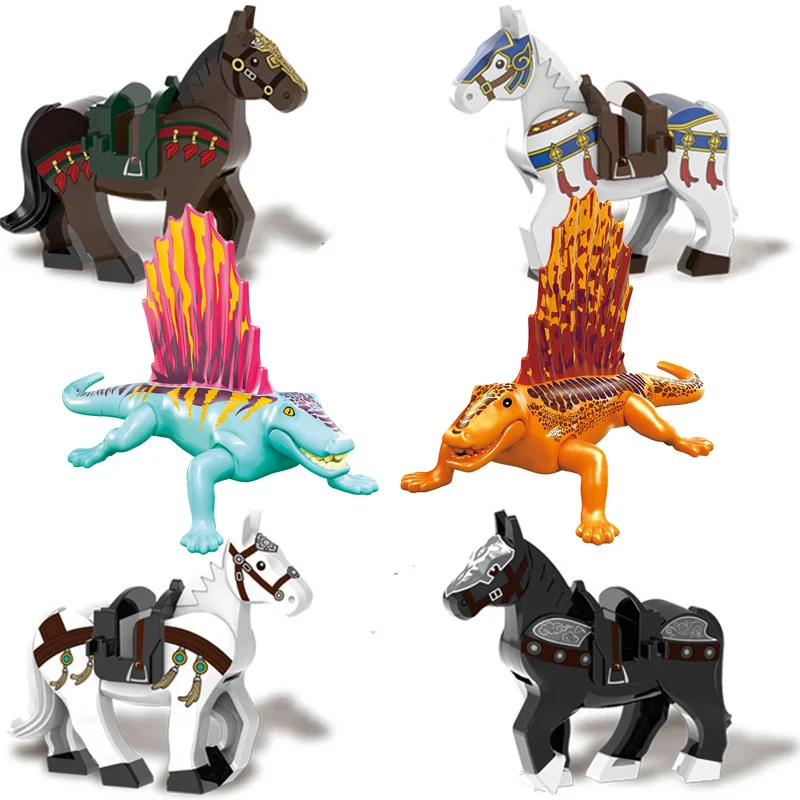 6Pcs cartoon animal series Horse mount lizard MOC scene accessories DIY Model Building Blocks Bricks Toys Gifts | Игрушки и хобби