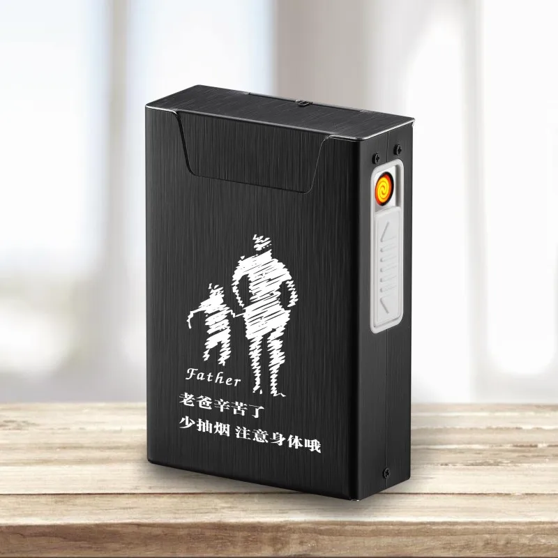 Father Cigarette Case Box Lighter for Smoking Aluminum Alloy USB Rechargeable Lighter Windproof Lighter Case Electronic Gadgets - Цвет: Father