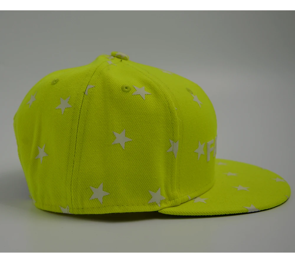 Moonlight плоский козырек Хип-хоп шляпа флуоресцентная желтая Кепка snapback полиэстер материал маленькое количество как индивидуальный дизайн