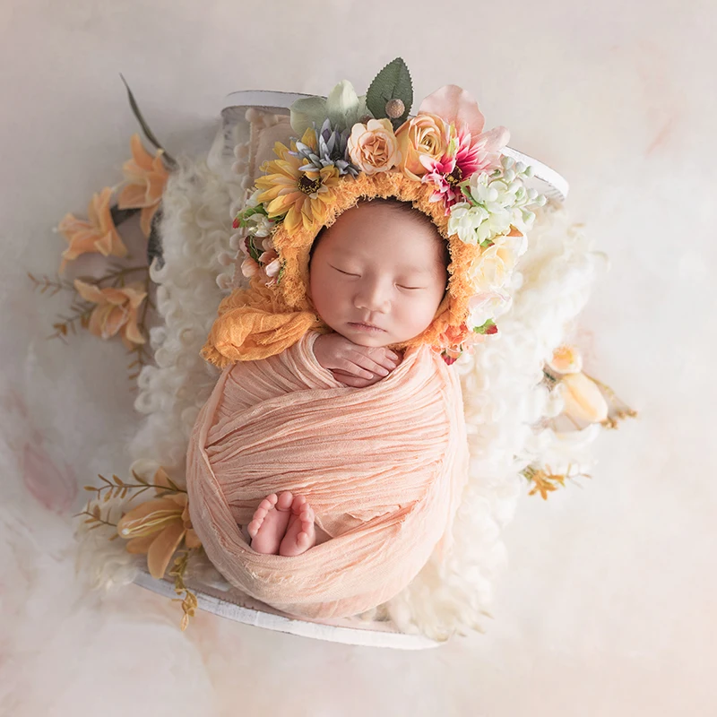 Floral Bonnet Newborn Photography Props Baby Gril Lace Flower Hat Photo Shoot Hand Ruffle Cute | Детская одежда и обувь