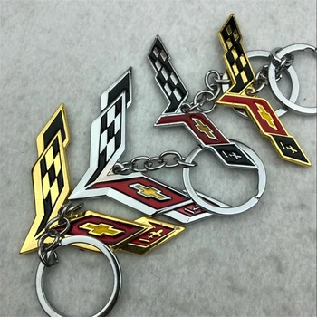 

For Chevrolet Corvette Keychain 3D Metal Car Styling Key Ring Creative Double-sided Logo Keychain Auto Decoration Accessories