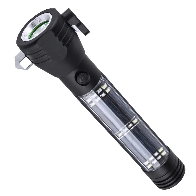 

New Style Safety Hammer Multi-functional Window Breaking Machine Escape And Rescue Flashlight with Cutter Solar Charging Warning