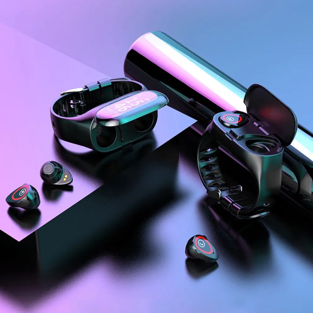 

Wireless Bluetooth Earphone With Heart Rate Monitor Stereo Earbud Headset Long Time Standby Sport Watch Wristband Men