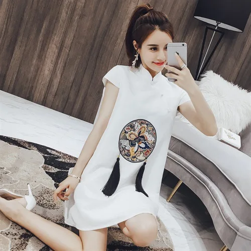 

New Modified Cheongsam nian qing kuan GIRL'S Modern-2019 Summer Hipster Students Cheongsam Dress