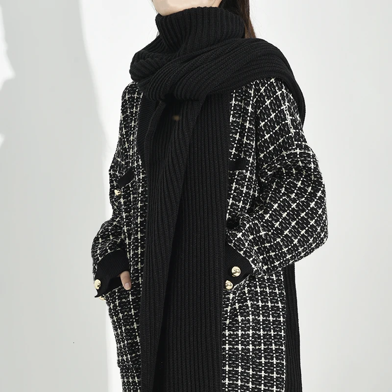 [EAM] женский многоцветный 2 способа ношения Бежевый длинный теплый шарф длинный индивидуальный Модный осенне-зимний TV8730