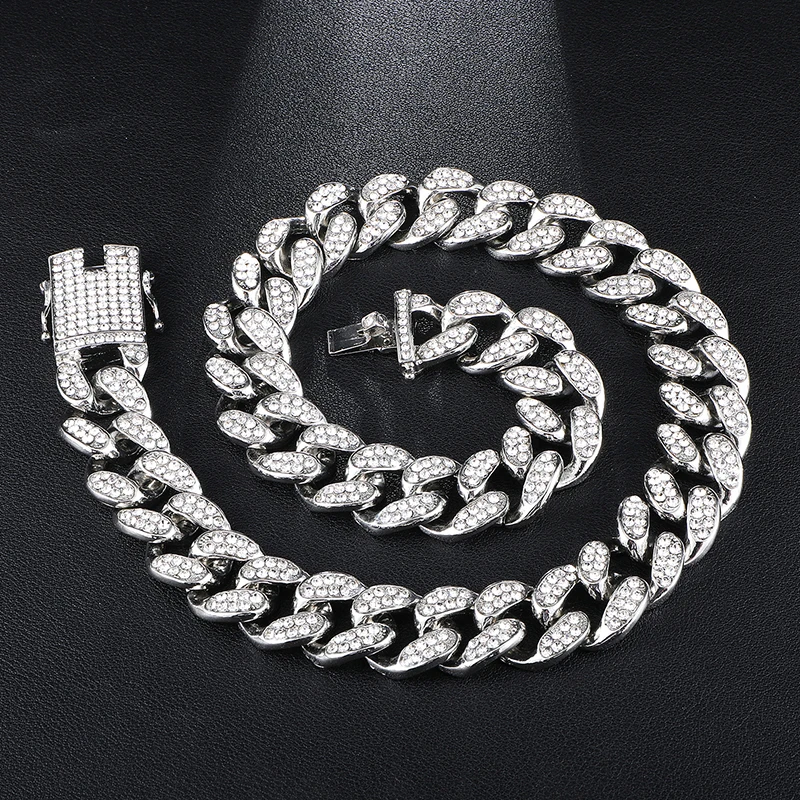1 компл. 20 мм полный Iced Out проложили Стразы кантри кубинская цепь CZ Bling Рэппер ожерелья для мужчин хип хоп ювелирные изделия
