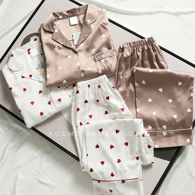 

One's Vigorous GIRL'S Sense Heart Printed Viscose Fold-down Collar Homewear Set Entity