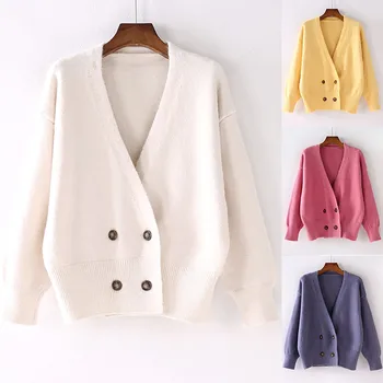 

Winter Women Solid Print Pocket Button Cardigan Knit Long Sleeve Long Coat Knitted Jacket Elegant Outerwear women Buttons Coat