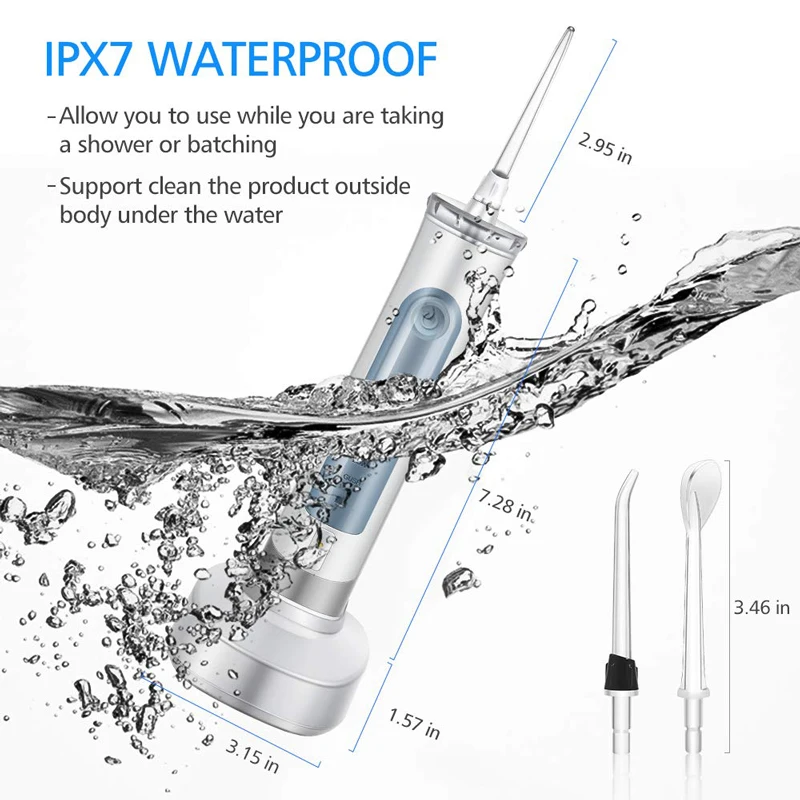 Oral Irrigator for Oral Care Portable Water Flosser with Pump 120PSI IPX7 Waterproof USB Rechargeab