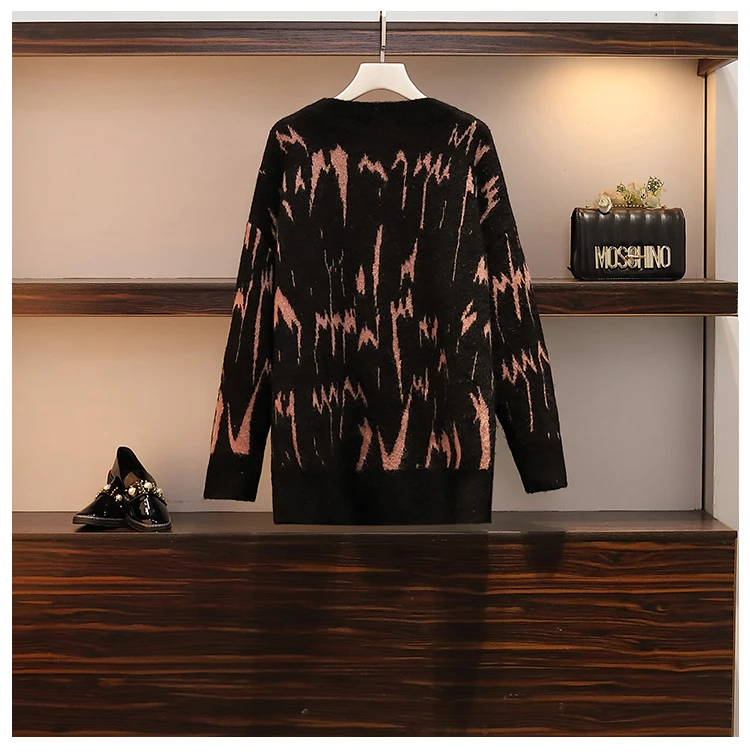 Trytree/ осенне-зимние женские комплекты из двух предметов повседневный черный свитер с круглым вырезом+ юбка фиолетовый эластичный пояс, вуаль Кол-во изделий, 2 комплекта