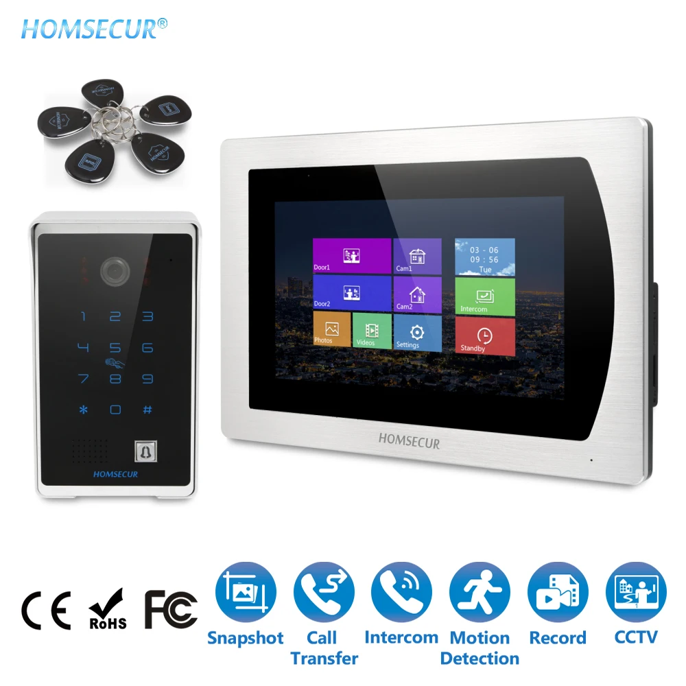 HOMSECUR 7\ Wired Video Door Entry Phone Call System+RFID Access for House/Flat BC081+BM717-S