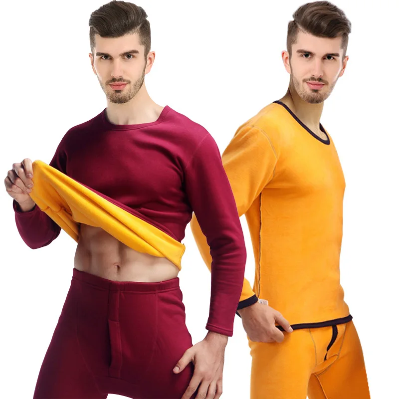 Men Wine Men Women New Thermal Underwear for Middle-aged with Plush and Thickened Undershirts Gold Velvet Suits Plus Size Long Johns Sets - Цвет: Men Wine