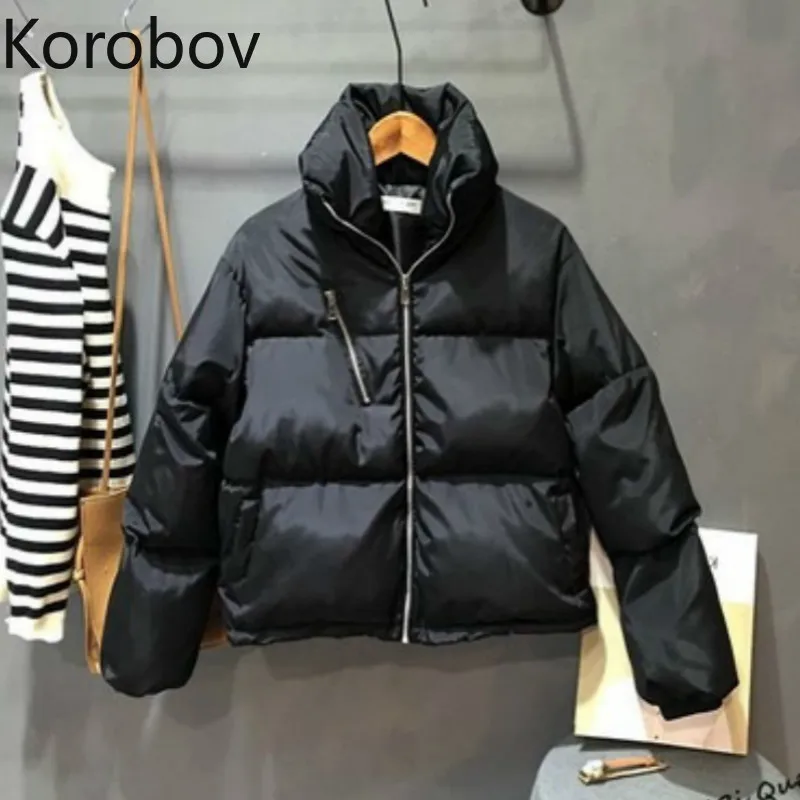 

Korobov 2019 New Korean Style BF Women Parkas Winter Warm Female Jackets Solid Zipper Stand Collar Coats Outwear Parkas 79048