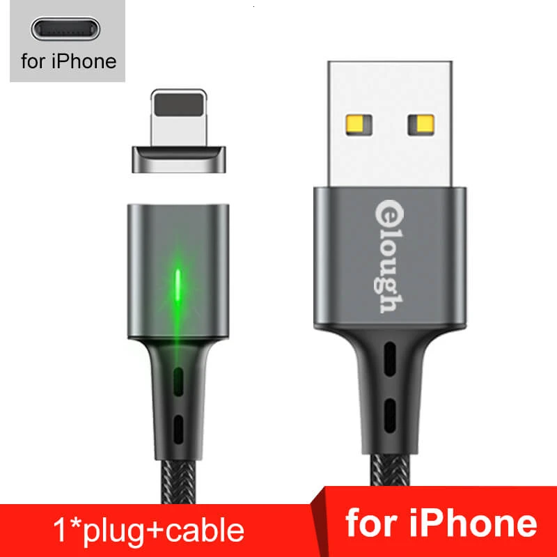 For IPhone Gray Быстрое магнитное зарядное устройство Elough 3,0 4,0 Micro USB кабель для iPhone samsung Xiaomi Быстрый Магнитный шнур для зарядки телефона type C кабель - Цвет: For IPhone Gray