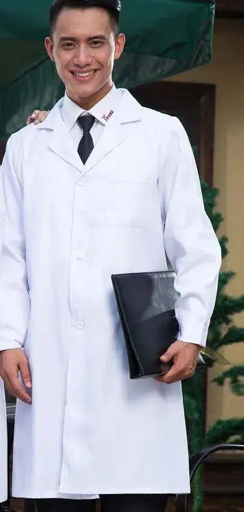 Длинный рукав женщины/мужчины белый медицинский Халат медсестры услуги Униформа костюм медика одежда белый лабораторный халат доктор Одежда - Цвет: Men White buttons