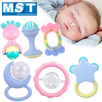 

Hand Hold Shaking Bell Ring Cute Baby Rattle For 0-12 Months Newborns Teether Toys Set Educational Baby Rattles For Infant