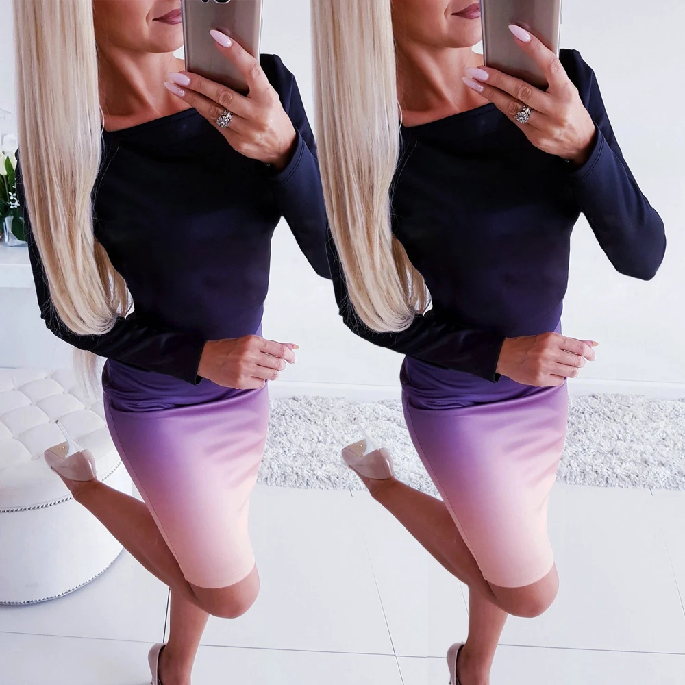 Многоцветное платье Новое Осеннее женское пикантное платье vestidos с длинным рукавом женское стрейчевое облегающее простое платье длинная туника Топ