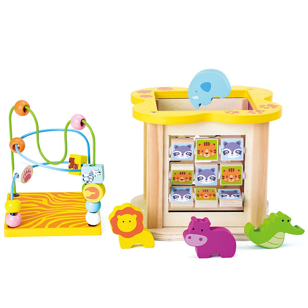 6 in 1 Wooden Building Blocks Activity Cube Bead Maze Multi purpose Educational Toy for Kids 2