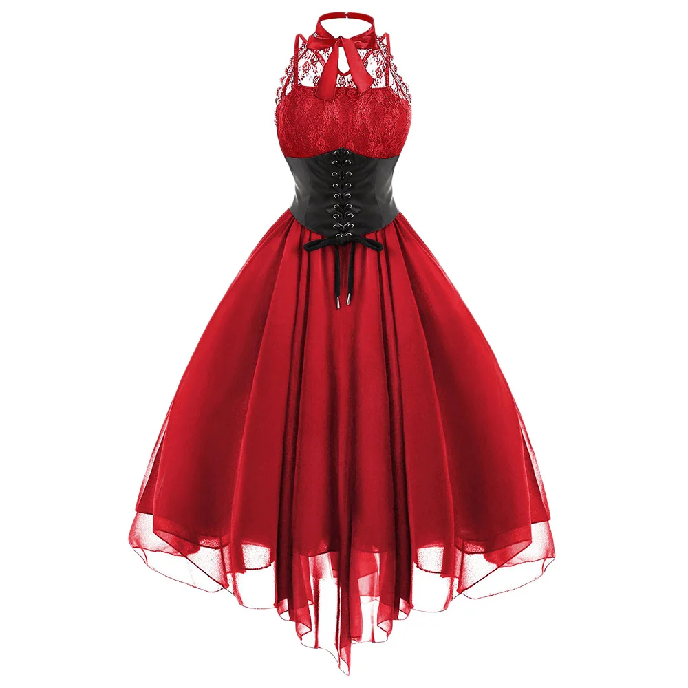 Винтажный корсет с высокой талией женское кружевное Ретро винтажное стимпанк Готическая Лолита панк викторианские вечерние платья Vestidos Red - Цвет: Women Dress