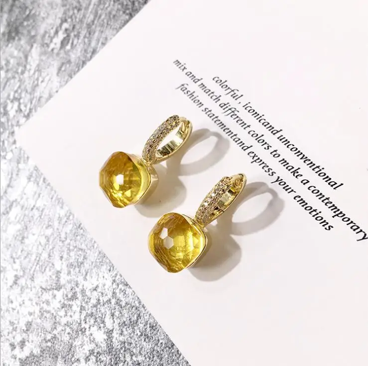 Высокое качество 22 цвета Squre из цветного камня стиль кристалл серьги микро мозаичный Циркон CZ золотой обруч серьги для женщин Свадьба - Окраска металла: Yellow