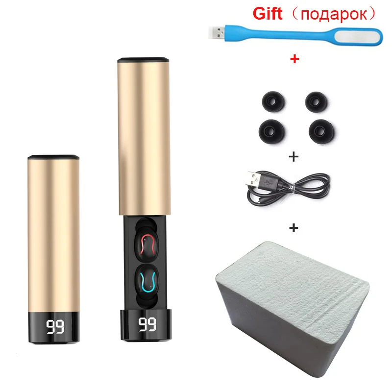TEBAURRY TWS Invisible Mini Bluetooth Headset Wireless Bluetooth Earphone Stereo Earbuds with Charging box for iphone xiaomi - Цвет: Gold