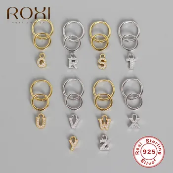 

ROXI Small 925 Sterling Silver Initial Letter Stud Earrings For Women Alphabet Pendant Hanging Zirconia Earrings Korean Jewelry