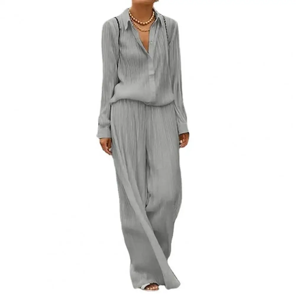 

Women Two-Piece Suit Single Breasted Summer Solid Color Shirts All Match Casual High Waist Bloomers Lady Outfit Suit for Office