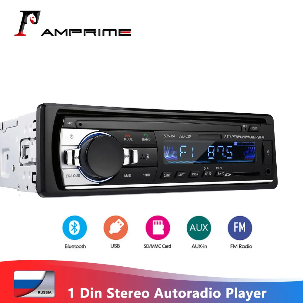 Автомагнитола AMPrime для автомобиля 1 Din с Bluetooth 12 В стереозвук Авторадио mp3 плеер FM