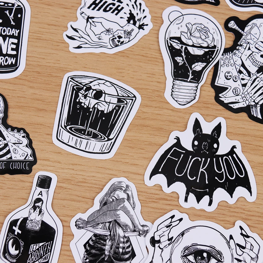 50PCS Black White Gothic Style Horror Skeleton Graffiti Stickers DIY Laptop Luggage Guitar Skateboard Car Decal Kids Toy 50PCS Black White Gothic Style Horror Skeleton Graffiti Stickers DIY Laptop Luggage Guitar Skateboard Car Decal Kids Toy