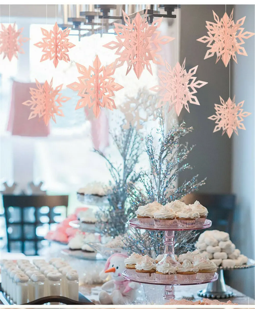 Зимние гирлянда в виде снежинок подвесная на окно потолок Рождественская елка вечерние Декор - Цвет: Розовый
