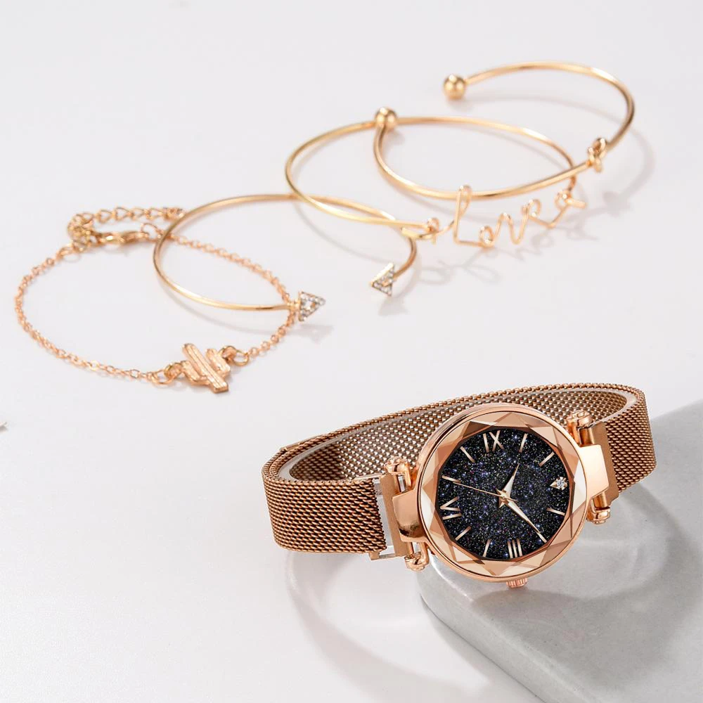 5pcs Set Luxury Women Watches Magnetic Starry Sky Female Clock Quartz Wristwatch Fashion Ladies Wrist Watch relogio feminino