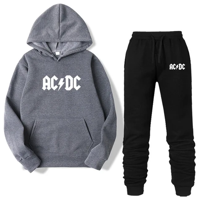 Dark grey-W Комплект из двух предметов, модная ACDC толстовка с капюшоном, спортивная одежда для мужчин/женщин, спортивный костюм с капюшоном, осенняя мужская брендовая одежда, толстовки+ штаны, комплекты - Цвет: Dark grey-W