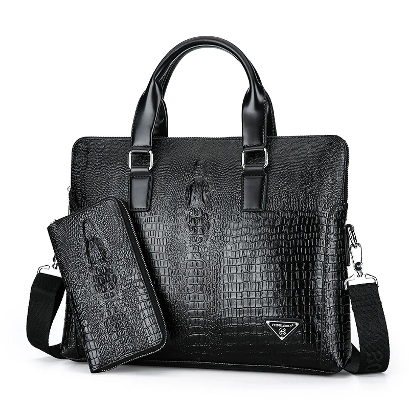 

2019 New Style Men Crocodile Pattern Genuine Leather Briefcase Shoulder Oblique Bag Cross Hand Official Document Bag