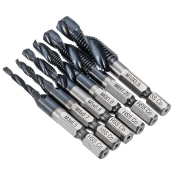 

6Pc/Set M3-M10 Combination Drill Tap Bit Set Coated Deburr Countersink Bits