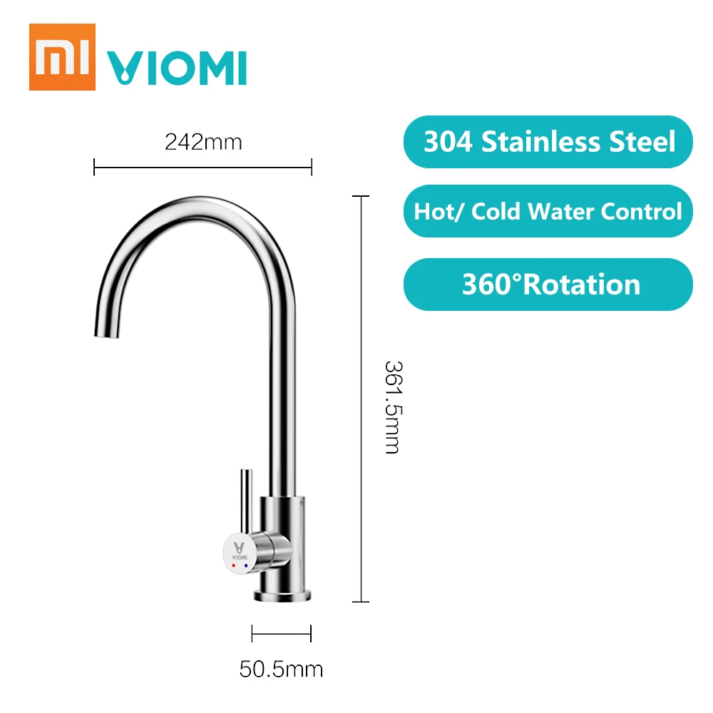 

Xiaomi Mijia VIOMI Faucet Kitchen Water Tap Hot and Cold Dual Control Water Saving Aerator Universal Tube 304 Stainless Steel