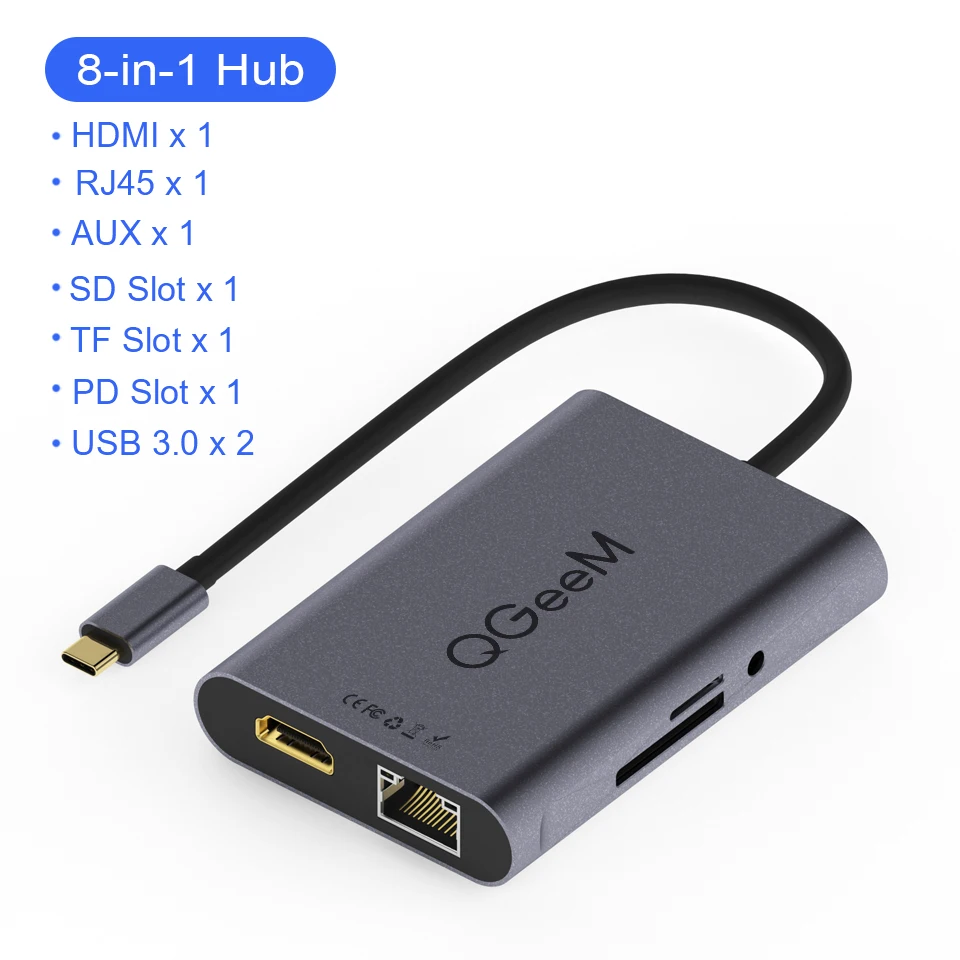 QGeeM USB C концентратор для Macbook Pro 3 порта концентратор USB Type C 3,0 с HDMI для huawei Matebook iPad Pro USB разветвитель док-станция OTG адаптер - Цвет: 8 Ports HUB