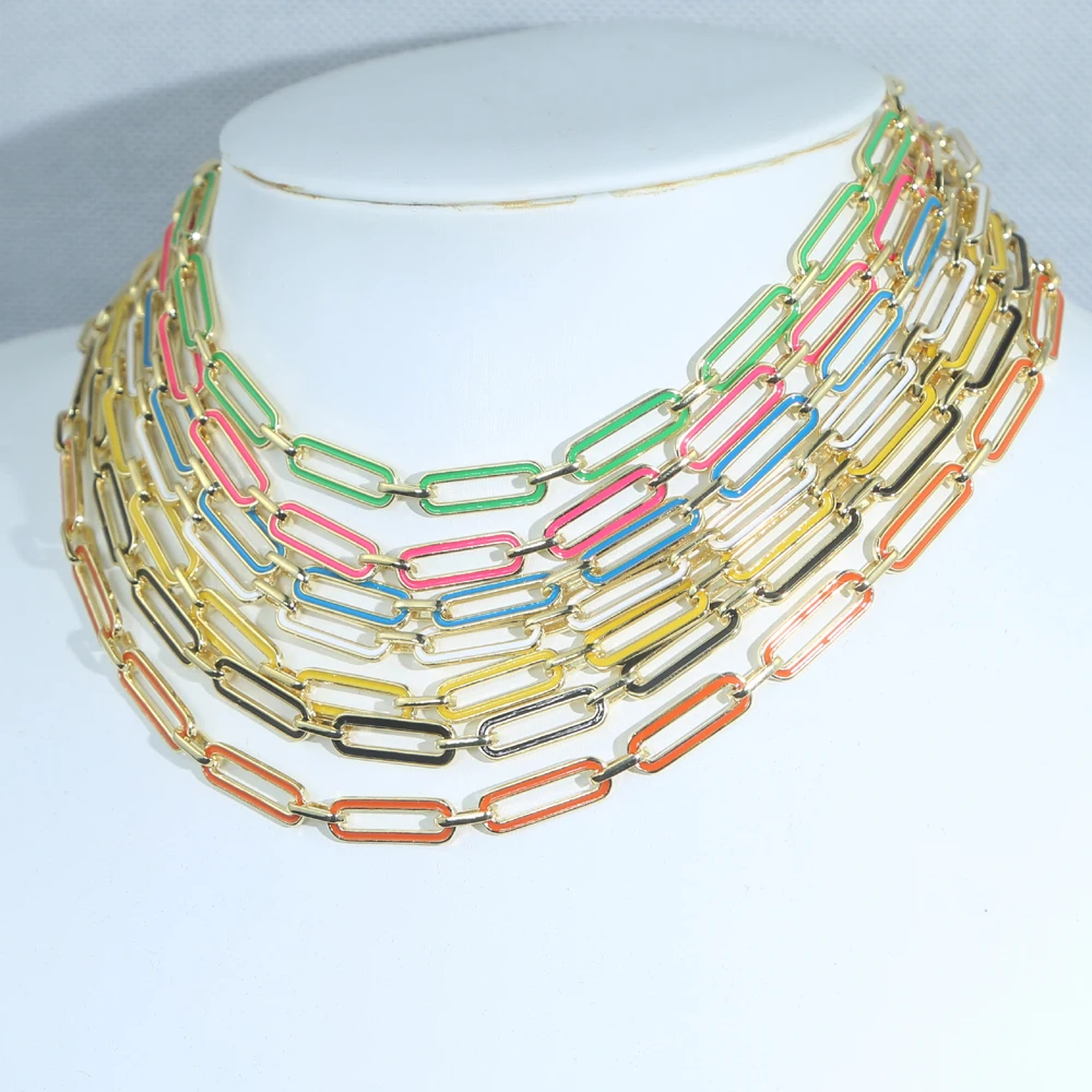 Neon Enamel Colorful Women Summer Jewelry Gold Color Rectangle Link Chain Choker Necklace